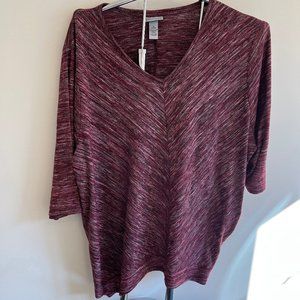 Women's V-neck Pull-Over Cranberry Sweater - Plus size 5x